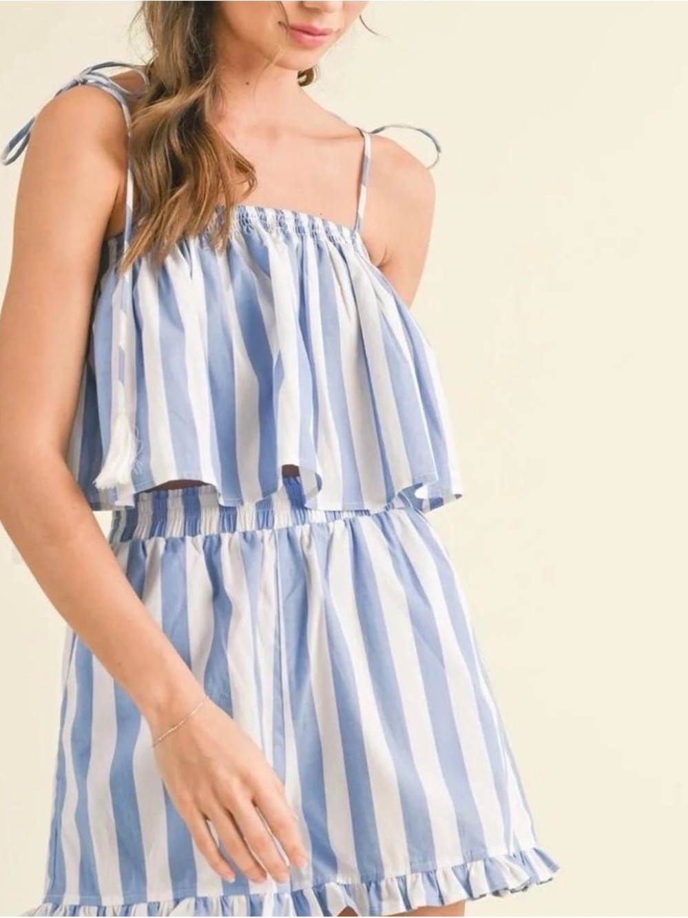 Striped Blue & White Two-Piece Ruffle Set - Picture 2 of 2